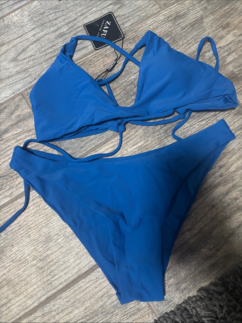 Zaful Cobalt Blue Strappy Triangle Bikini Set
